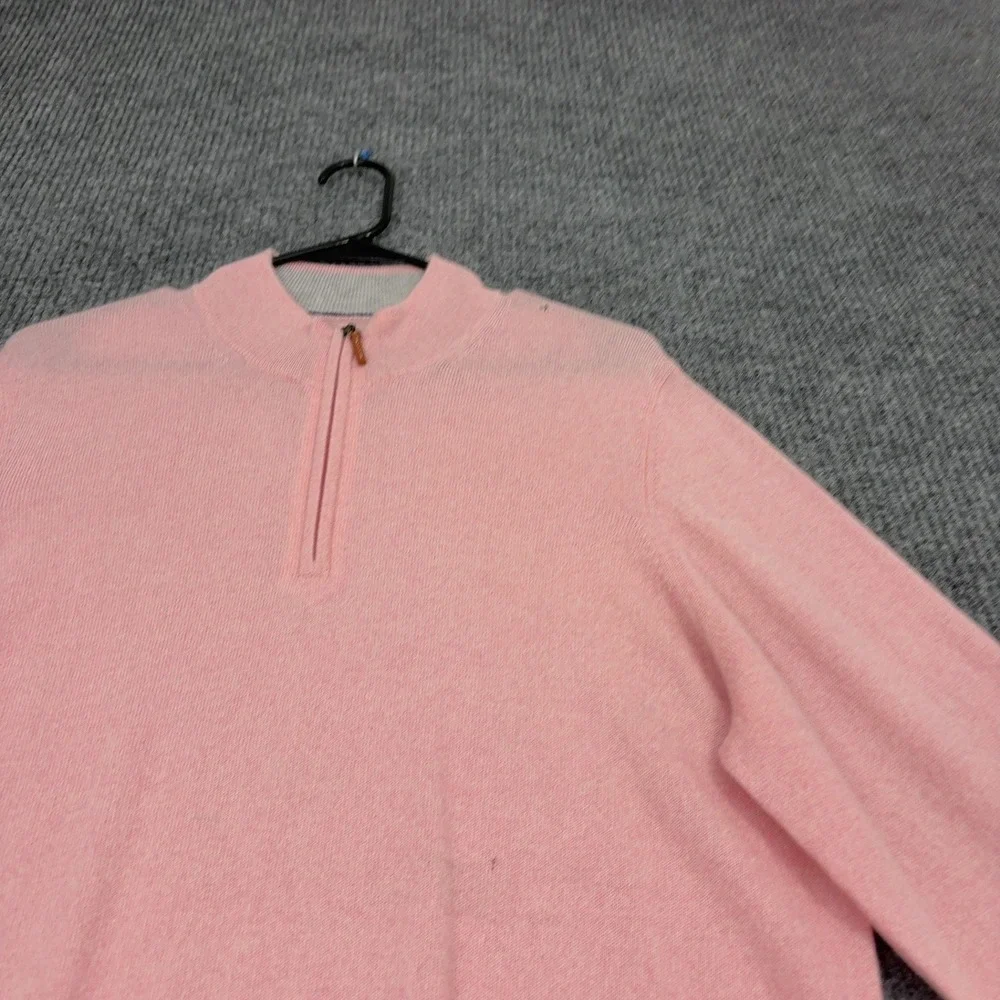 Peter Millar Sweater Men L Pink Cashmere Quarter Zip Mock Neck Preppy Minimalist